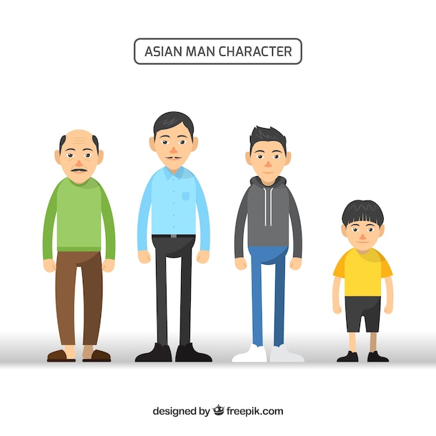 Vector gratuito colección de hombres asiáticos en edades diferentes