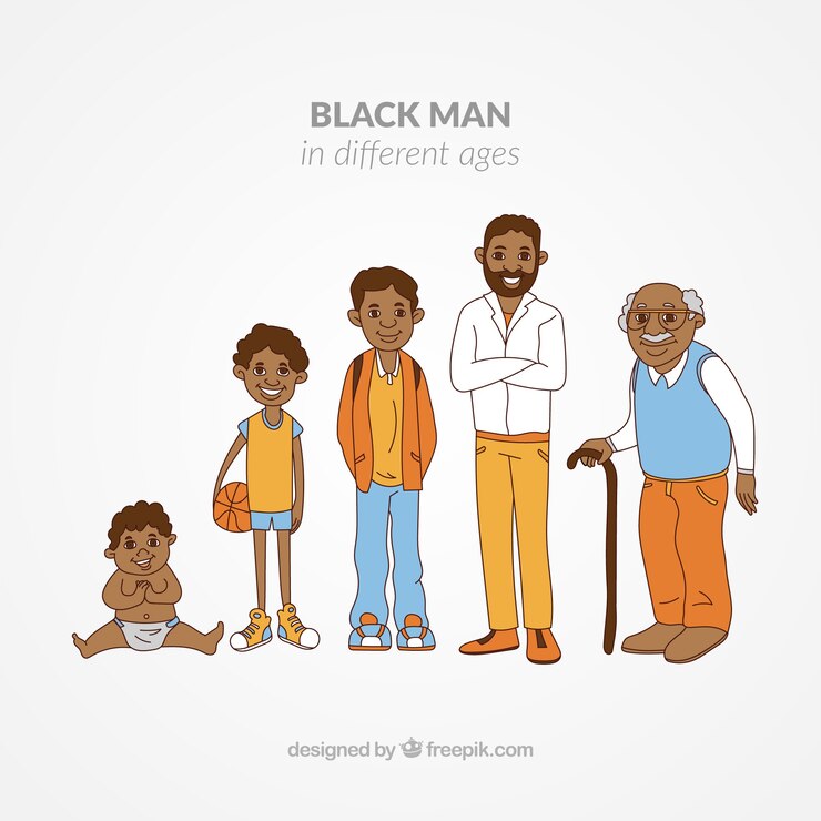 Vector gratuito colección de hombres negros en edades diferentes
