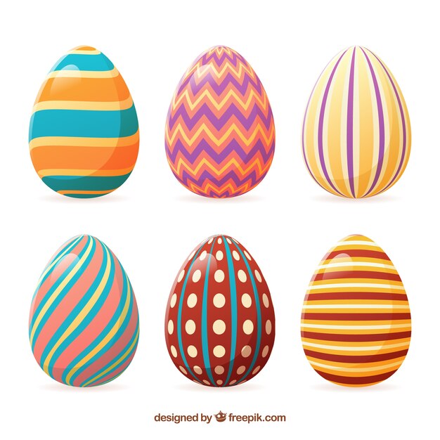 Colección de huevos del día de pascua en estilo plano