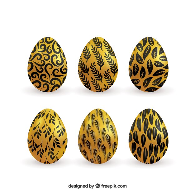 Colección huevos del día de pascua en negro y dorado