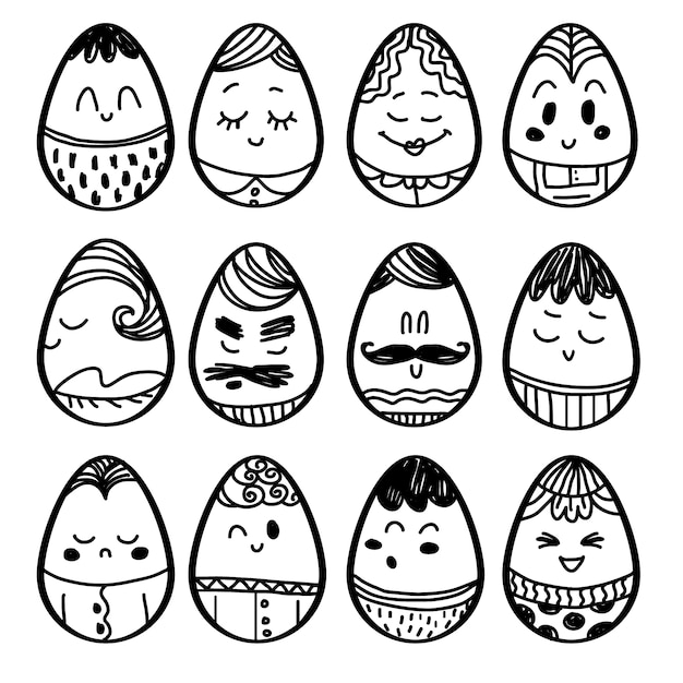 Colección de huevos dibujados a mano