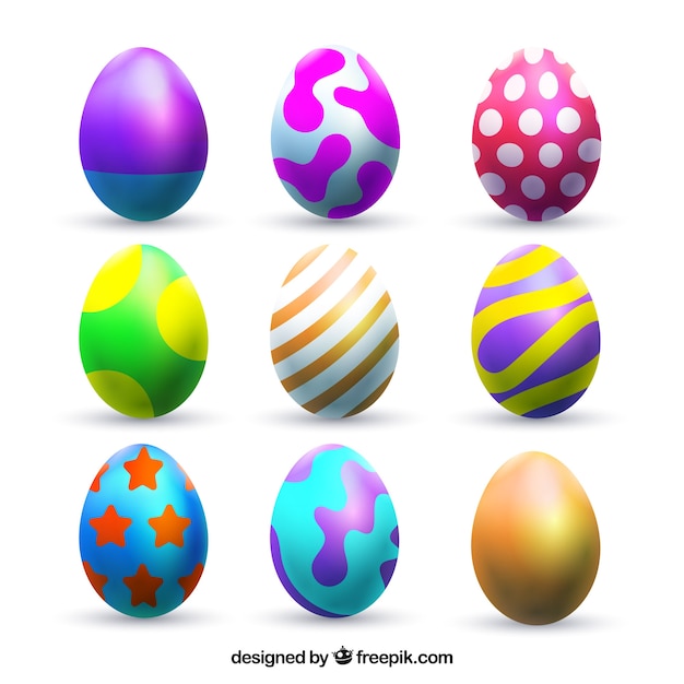 Colección de huevos de pascua brillosos