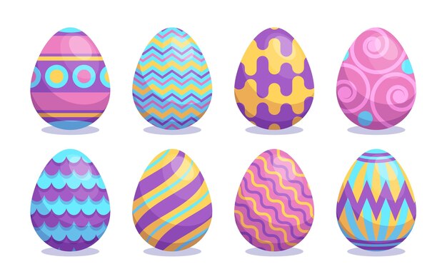 Colección de huevos de pascua decorativos planos coloridos