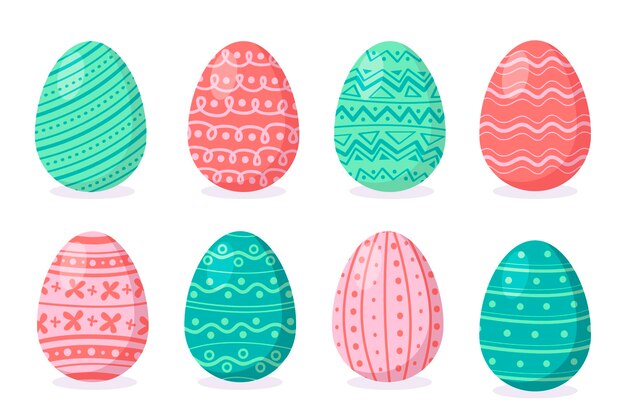 Colección de huevos de pascua decorativos planos coloridos