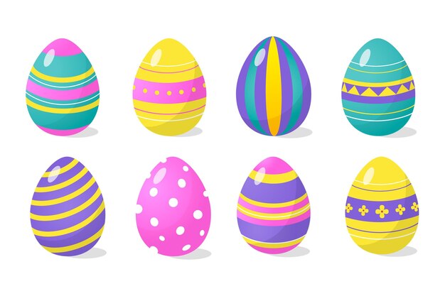 Colección de huevos de pascua decorativos planos coloridos
