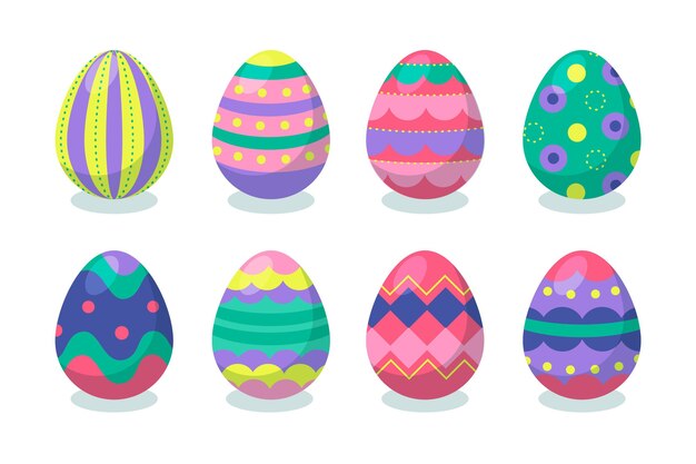 Colección de huevos de pascua decorativos planos coloridos