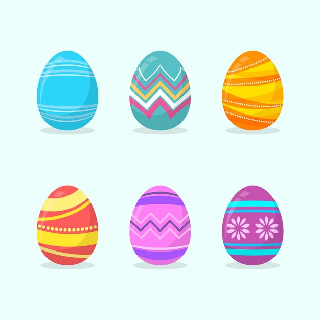 Colección de huevos de pascua decorativos planos coloridos
