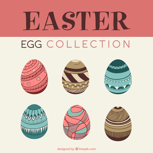 Colección de huevos de pascua dibujados a mano 