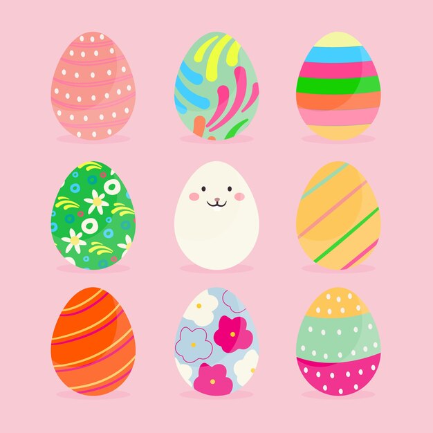 Colección de huevos de pascua dibujados a mano