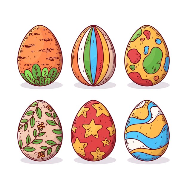Colección de huevos de pascua dibujados a mano