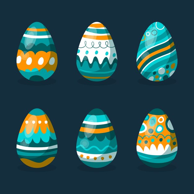 Colección de huevos de pascua dibujados a mano