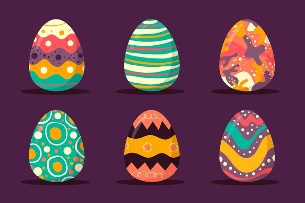 Colección de huevos de pascua dibujados a mano