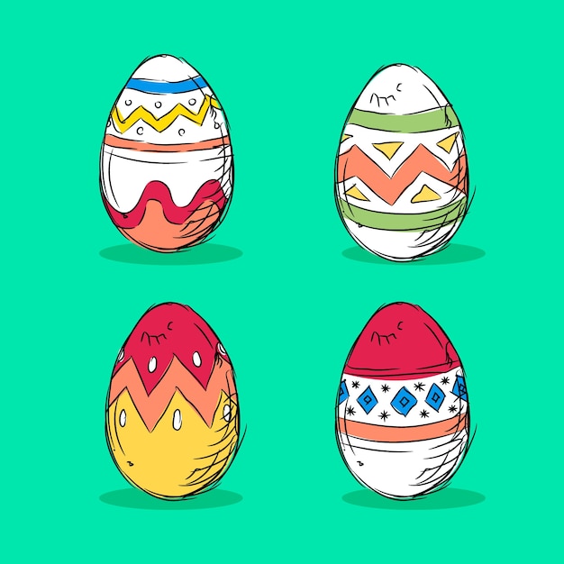 Colección de huevos de pascua dibujados a mano