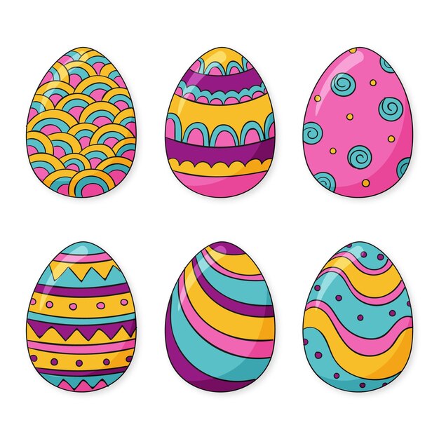 Colección huevos de pascua dibujados a mano