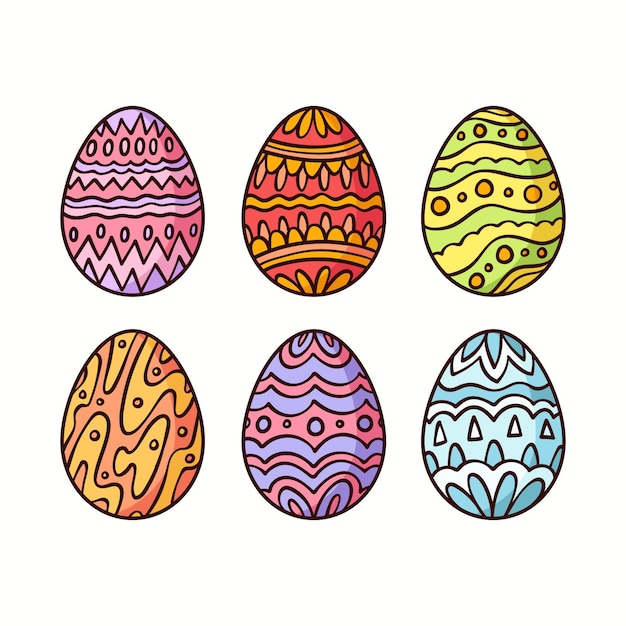 Colección de huevos de pascua dibujados a mano
