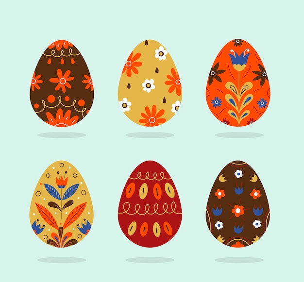 Colección de huevos de pascua dibujados a mano