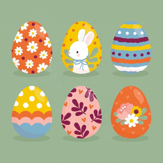 Colección de huevos de pascua dibujados a mano