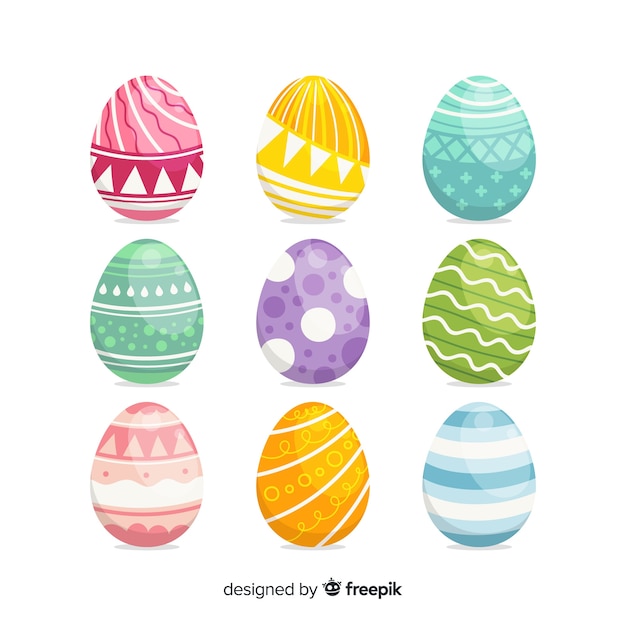 Colección de huevos de pascua en diseño plano
