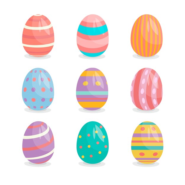 Colección de huevos de pascua en diseño plano
