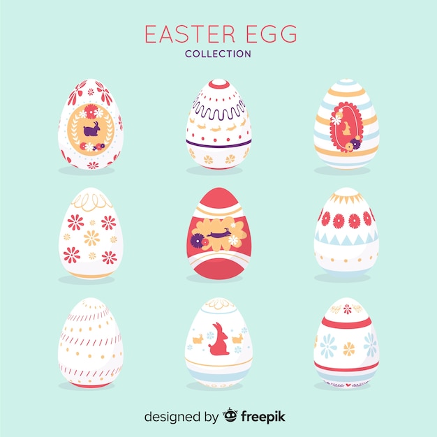 Colección de huevos de pascua en diseño plano