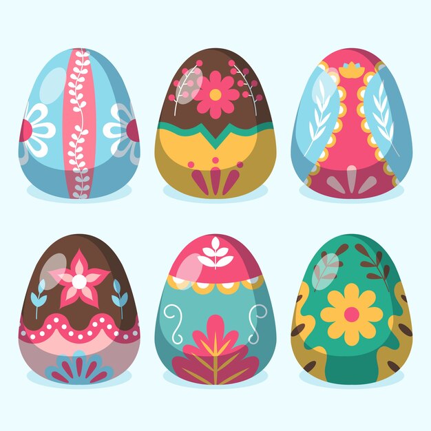 Colección de huevos de pascua de diseño plano