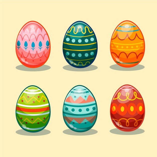 Colección de huevos de pascua en diseño plano