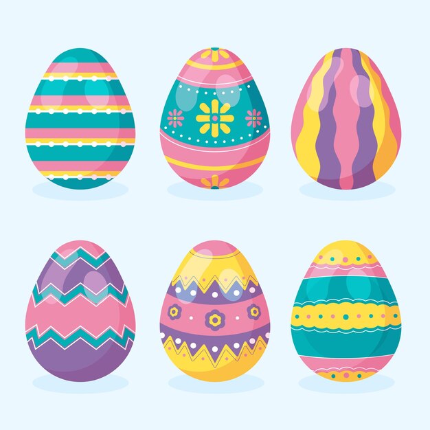 Colección de huevos de pascua en diseño plano