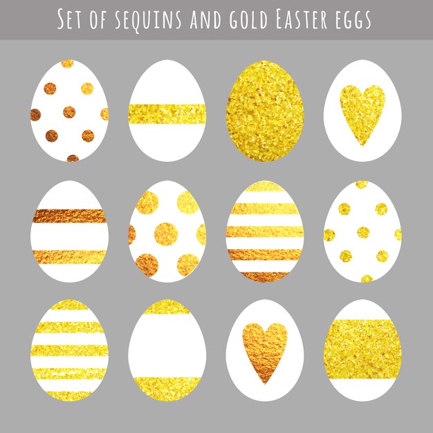 Colección de huevos de pascua dorados