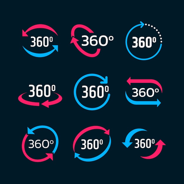 Vector gratuito colección de iconos de 360 grados dibujados a mano