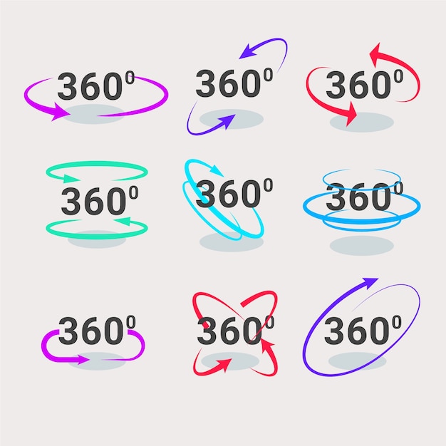 Colección de iconos de 360 grados de diseño plano