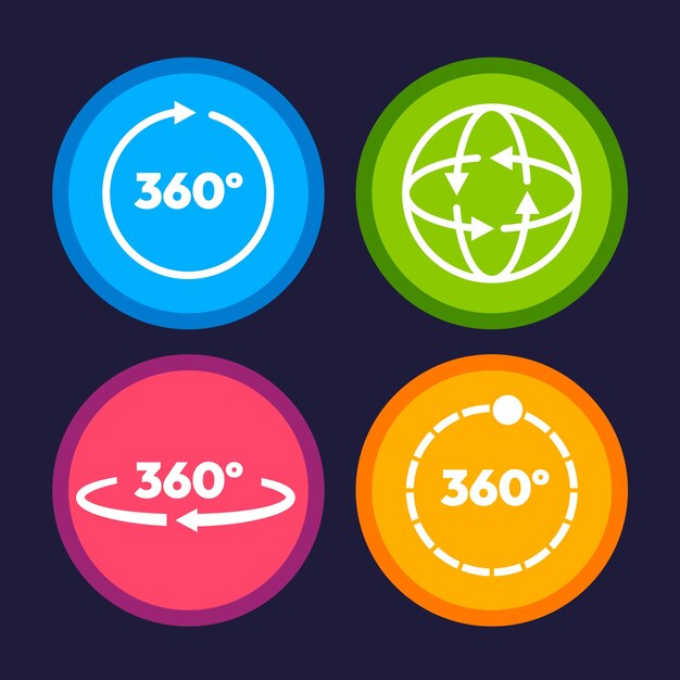 Colección de iconos de 360 grados de diseño plano