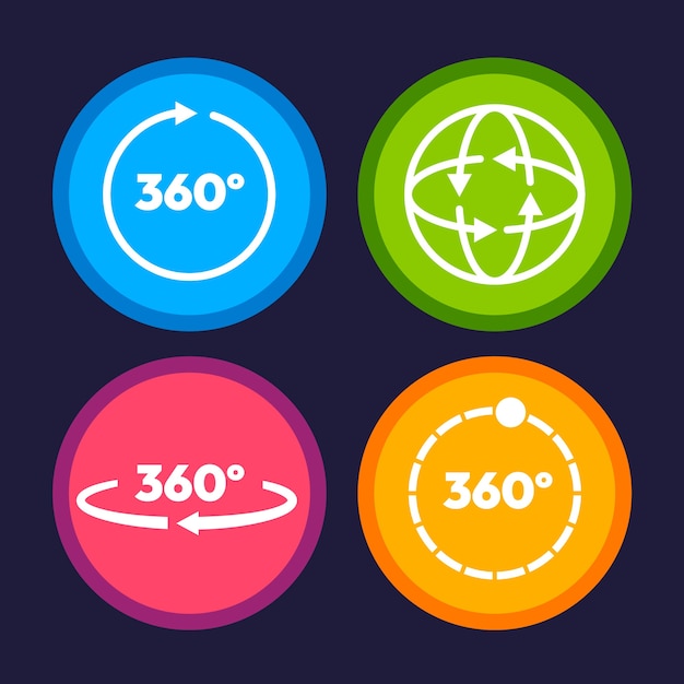 Colección de iconos de 360 grados de diseño plano