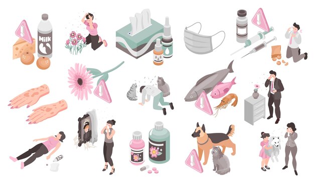 Colección de iconos de alergia isométrica