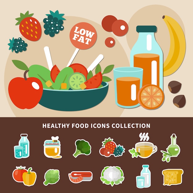 Vector gratuito colección de iconos de alimentación saludable
