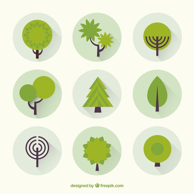 Colección de iconos de árboles verdes