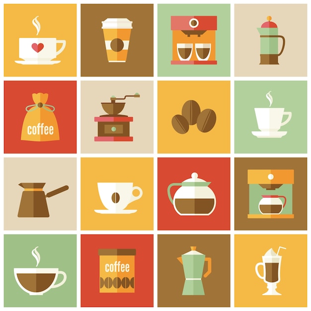 Colección de iconos de café en diseño plano