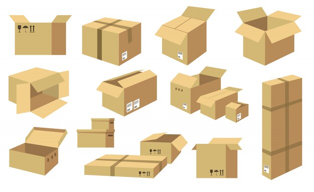 Colección de iconos de cajas de cartón