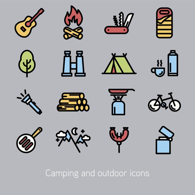 Colección de iconos de campamento