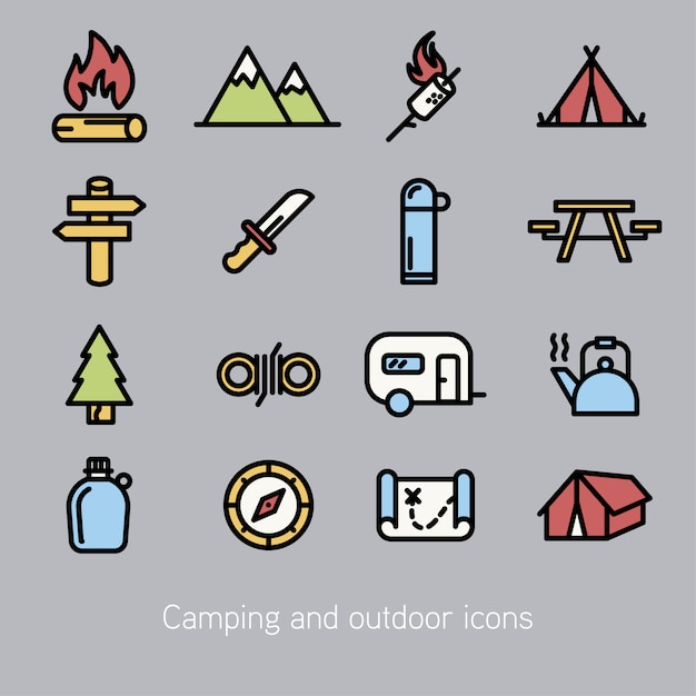 Vector gratuito colección de iconos de campamento