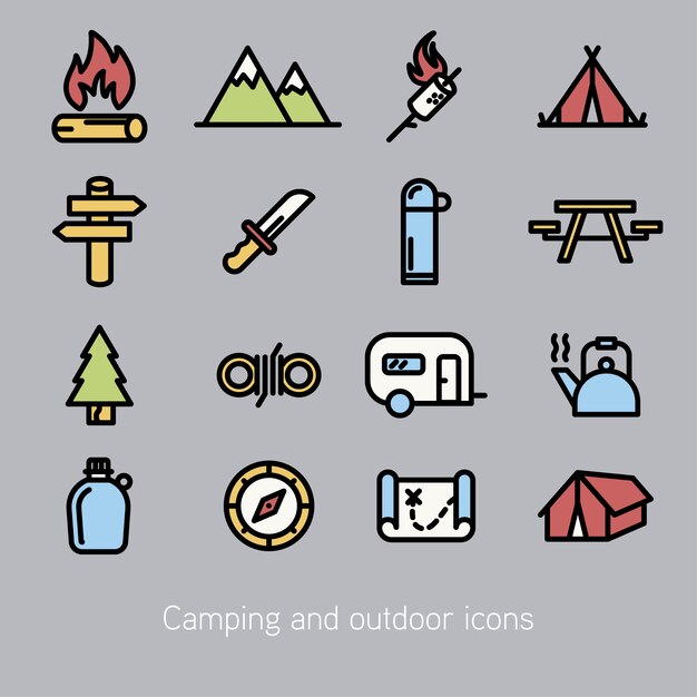 Colección de iconos de campamento