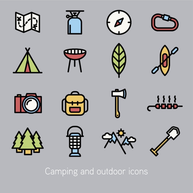 Vector gratuito colección de iconos de camping