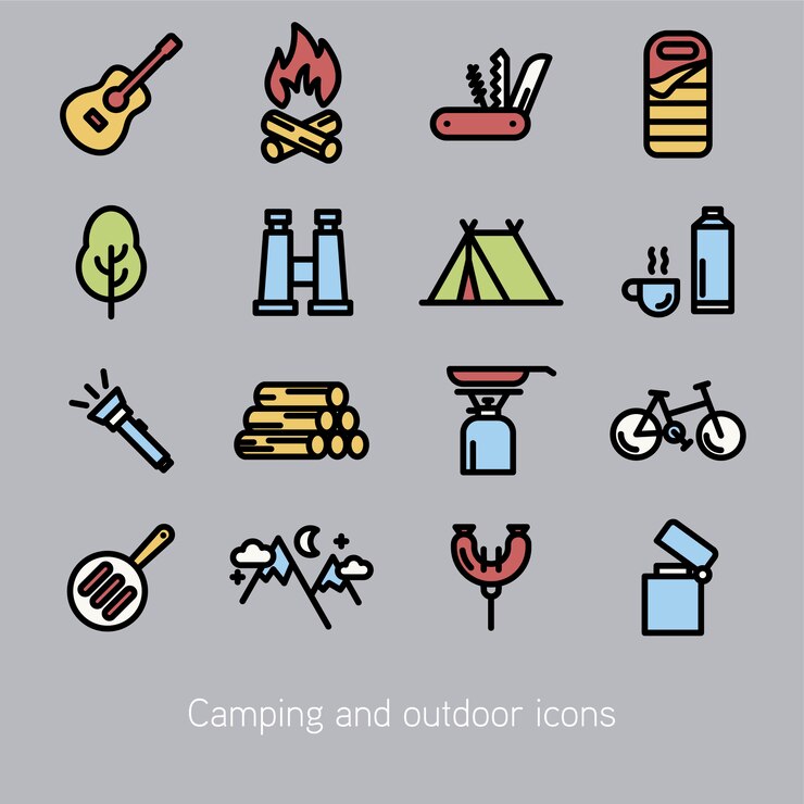 Vector gratuito colección de iconos de camping