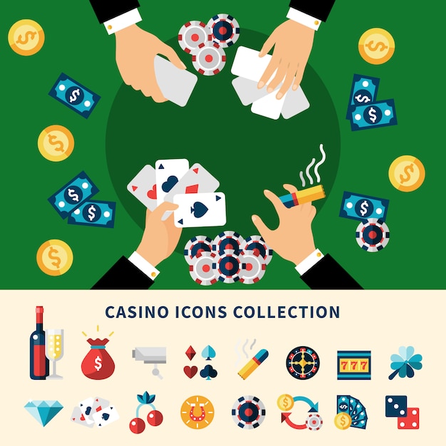 Colección de iconos de casino composición plana