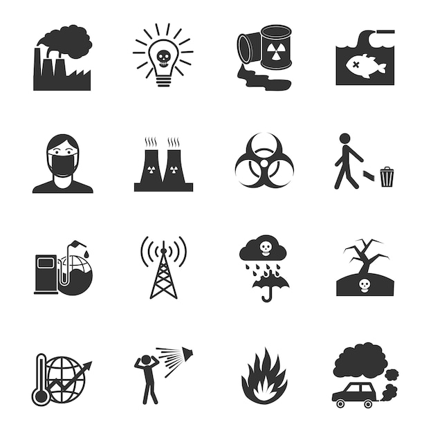 Vector gratuito colección de iconos de central nuclear