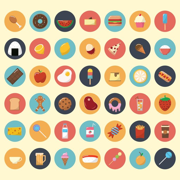 Colección de iconos de comida y aperitivos