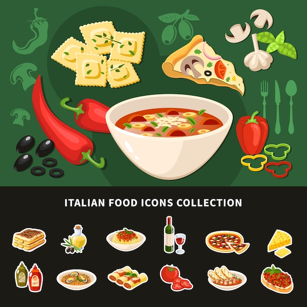 Colección de iconos de comida italiana