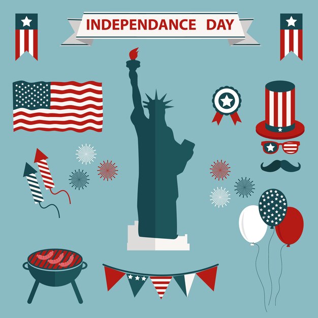 Colección de iconos del día de la independencia de eeuu