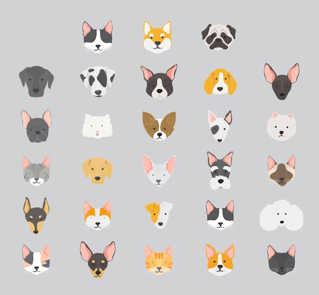 Colección de iconos de gatos y perros