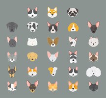 Vector gratuito colección de iconos de gatos y perros