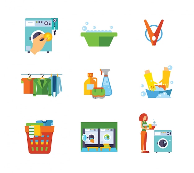 Vector gratuito colección de iconos de lavandería